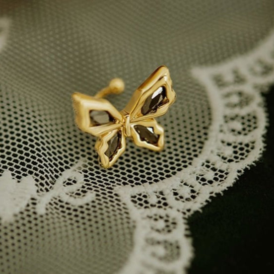 Butterfly design black stone ear cuff piece