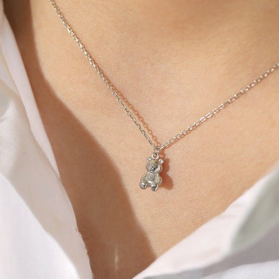 Teddy bear jewelry set with earrings and necklace