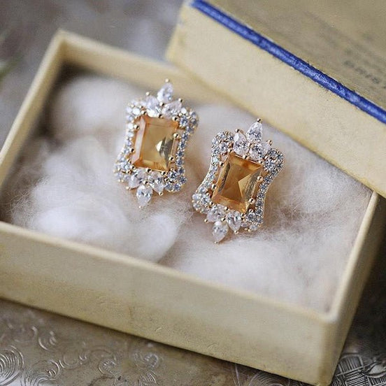 Royal-style citrine stud earrings