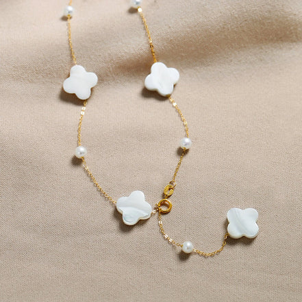 Parure de bijoux Cloverleaf – collier et bracelet avec nacre et perles d'eau douce