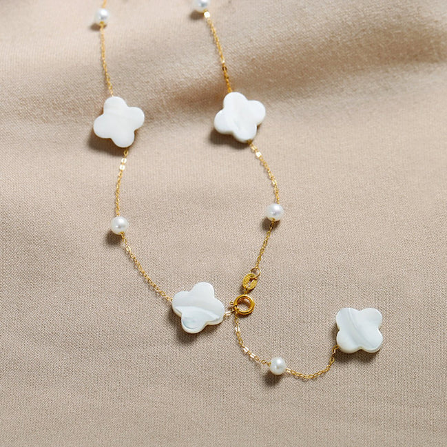 Parure de bijoux Cloverleaf – collier et bracelet avec nacre et perles d'eau douce