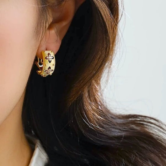Luxurious sparkling cross flower hoop earrings