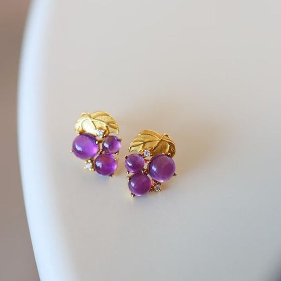 Delicate grape design amethyst earrings