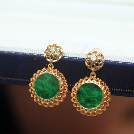 Vivid Jade Flower Framed Earrings