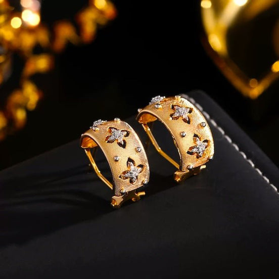 Luxurious sparkling cross flower hoop earrings