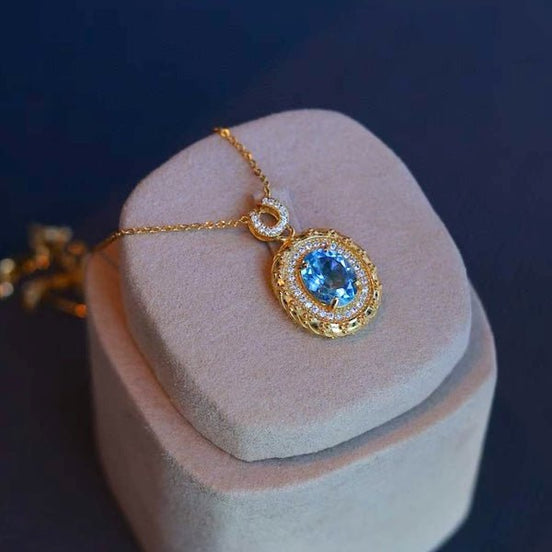 Pendentif Topaze Bleue - Vermeil Or avec Zircone