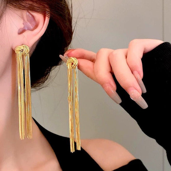 Modern vintage longline earrings with knot tassels