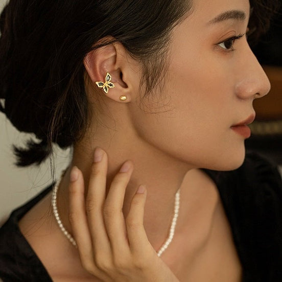 Butterfly design black stone ear cuff piece