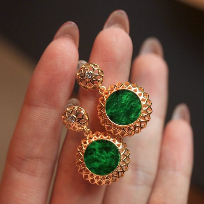Vivid Jade Flower Framed Earrings