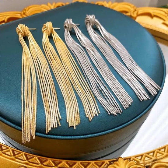 Modern vintage longline earrings with knot tassels