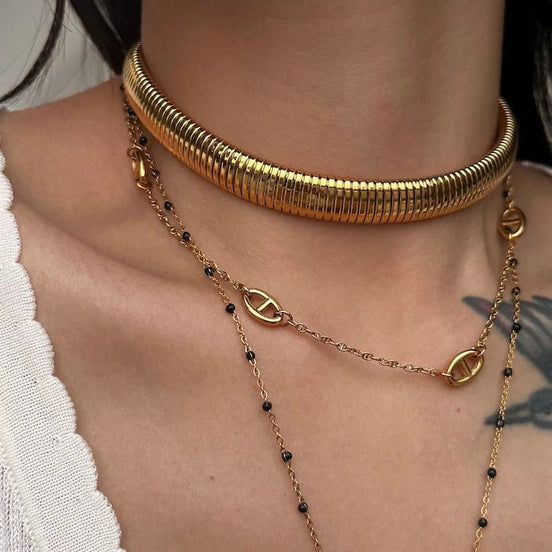 Chunky, minimalist jewelry set - bracelet &amp; choker in gold or silver