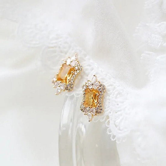 Royal-style citrine stud earrings