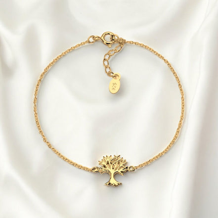 925 Silber Armband mit Lebensbaum-Motiv, 18K vergoldet