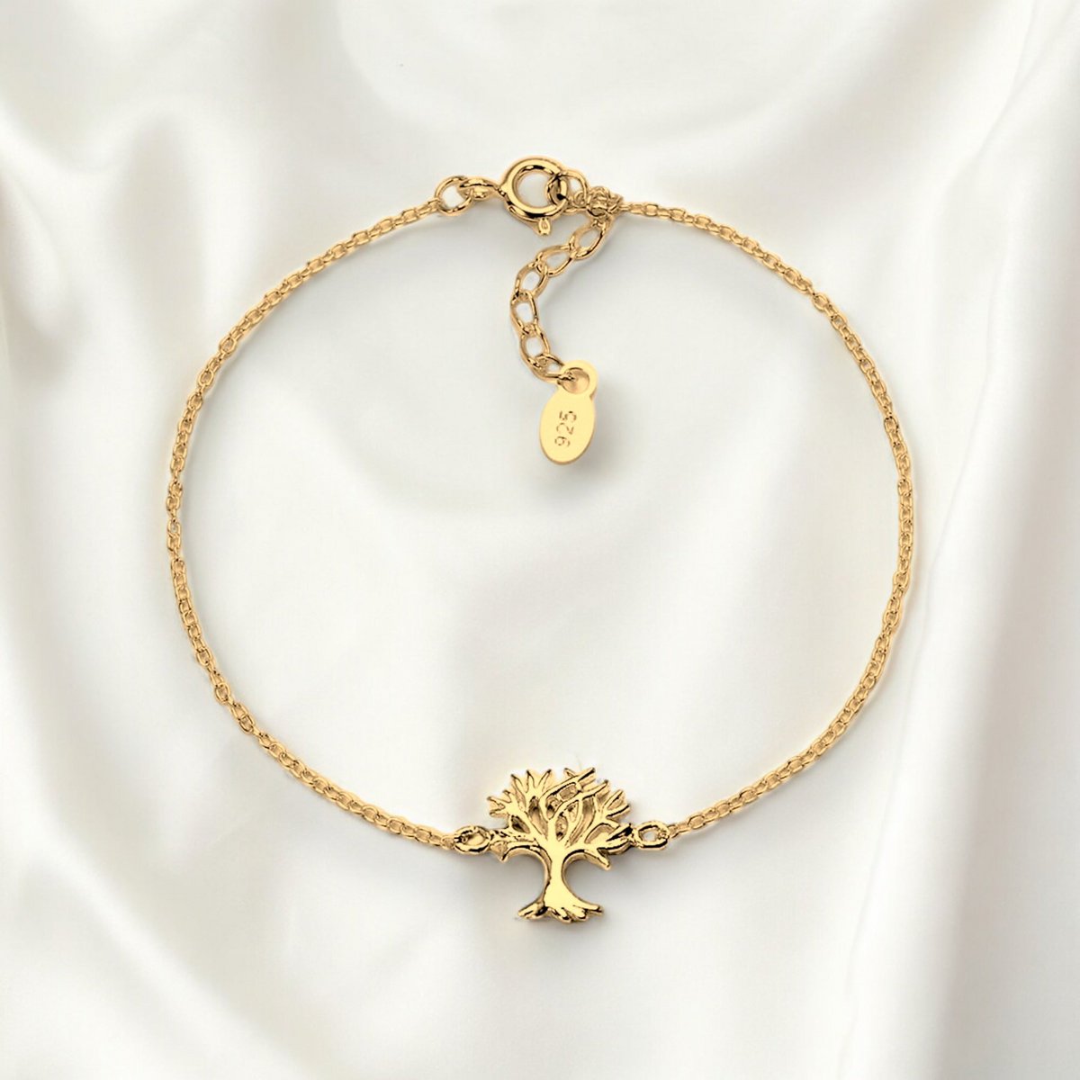 925 Silber Armband mit Lebensbaum-Motiv, 18K vergoldet