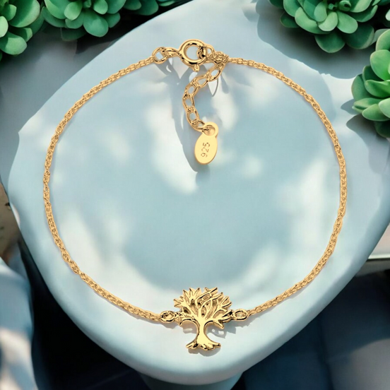 925 Silber Armband mit Lebensbaum-Motiv, 18K vergoldet