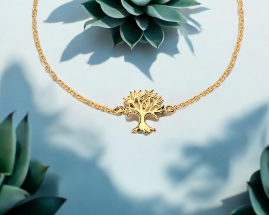 925 Silber Armband mit Lebensbaum-Motiv, 18K vergoldet