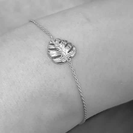 925 Silber Armband mit filigranem Monstera Blatt
