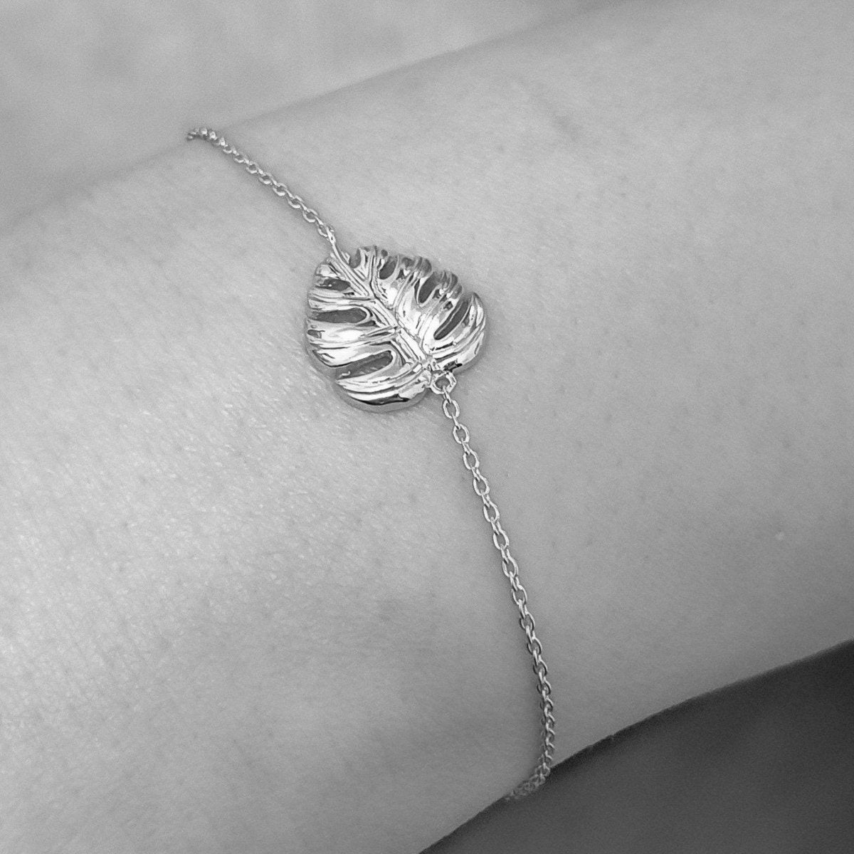 925 Silber Armband mit filigranem Monstera Blatt