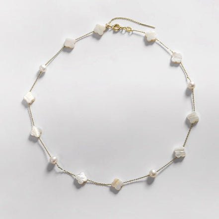 Parure de bijoux Cloverleaf – collier et bracelet avec nacre et perles d'eau douce