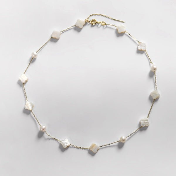 Parure de bijoux Cloverleaf – collier et bracelet avec nacre et perles d'eau douce