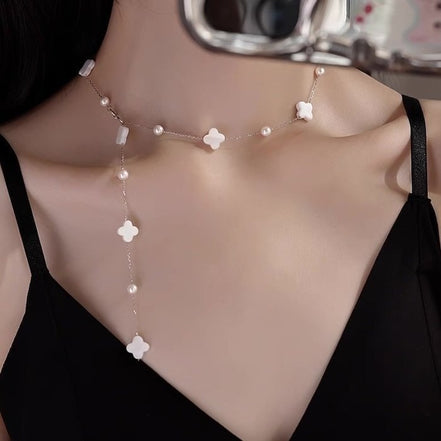 Parure de bijoux Cloverleaf – collier et bracelet avec nacre et perles d'eau douce