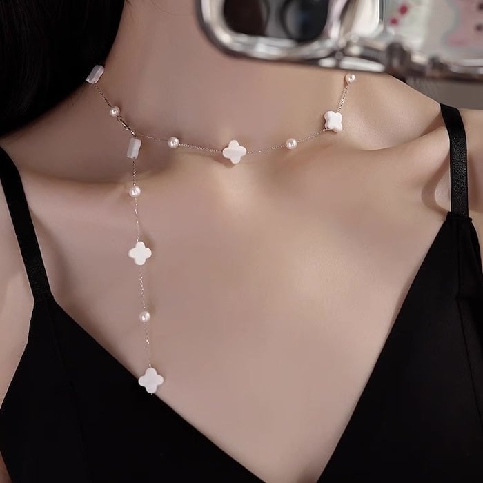 Parure de bijoux Cloverleaf – collier et bracelet avec nacre et perles d'eau douce