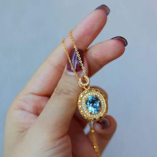 Pendentif Topaze Bleue - Vermeil Or avec Zircone
