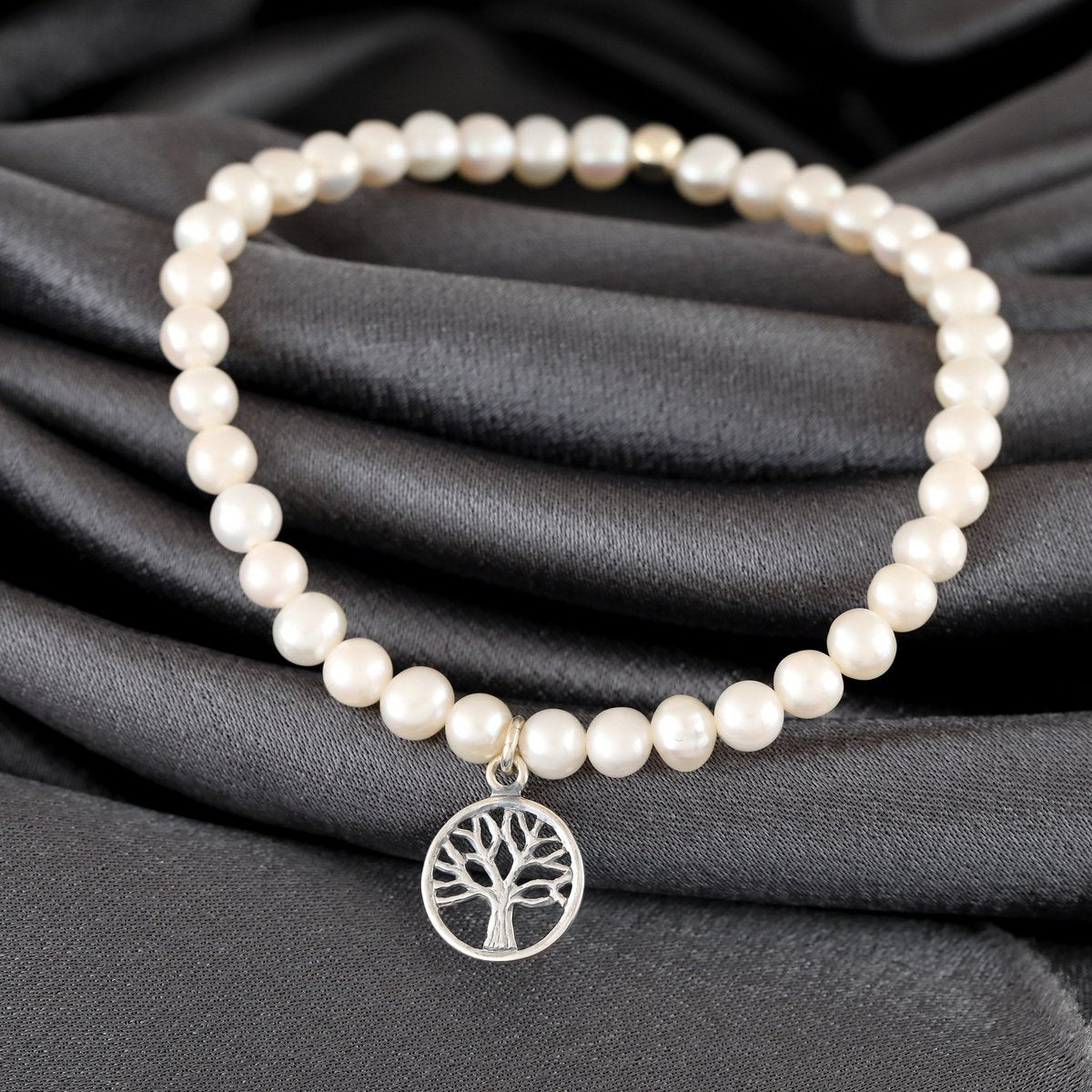 Elegantes 925 Silber Armband mit Lebensbaum und echten Süßwasserperlen