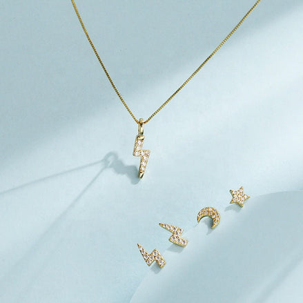 vergoldete Sterling Silberhalskette, im Zirkonen und Blitzdesign