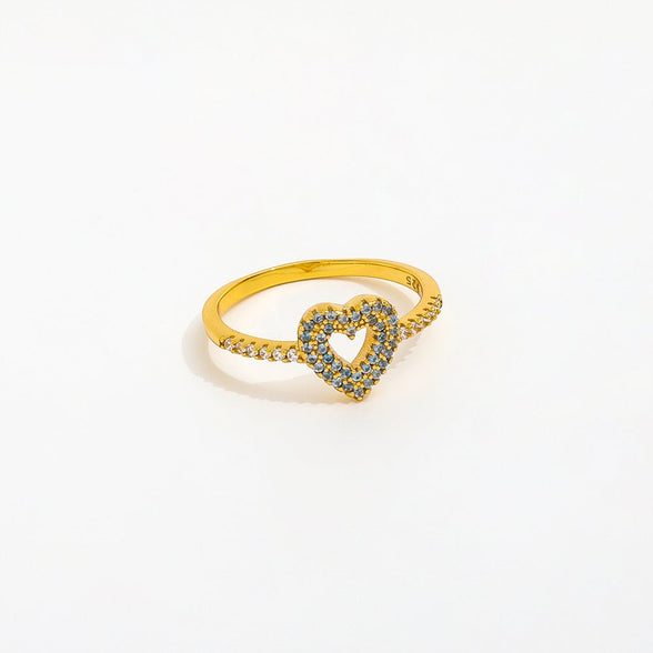 vergoldeter Herz Ring mit Zirkoniasteinen besetzt aus Sterling Silber