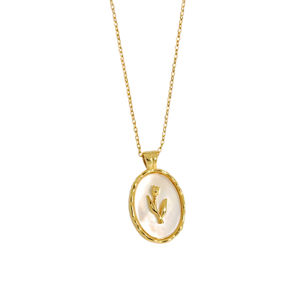 Collier pendentif tulipe avec nacre en vermeil or 18 carats
