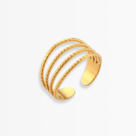 Edelstahl Ring, mit vier Linien, vergoldet