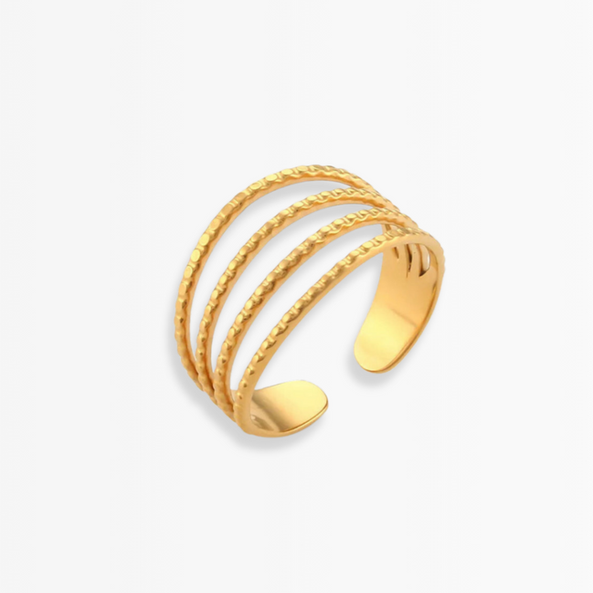 Edelstahl Ring, mit vier Linien, vergoldet
