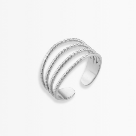 Edelstahl Ring, mit 4 Linien, versilbert