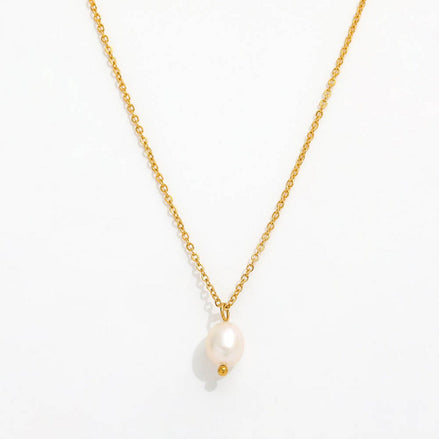 vergoldete Edelstahlhalskette, mit feinem Süßwasserperlenanhänger