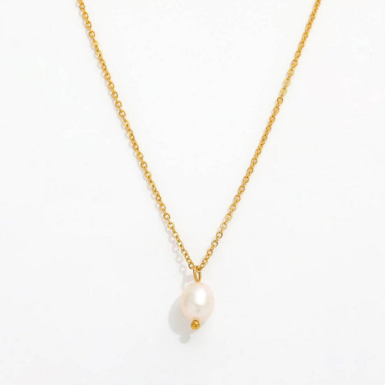 vergoldete Edelstahlhalskette, mit feinem Süßwasserperlenanhänger