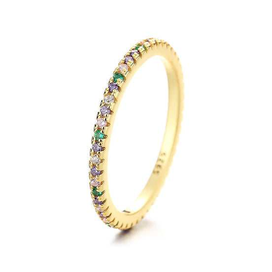 vergoldeter Silberring ringsum mit kleinen, feinstgeschliffenen, farbigen Zirkoniasteinen