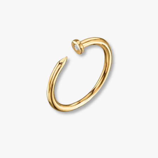 Sterling Silber Ring, im Nageldesign, einem Zirkonia Stein, vergoldet