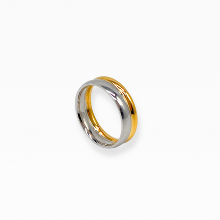Edelstahl Ring aus zwei miteinander verbundenen Ringen in elegantem Bicolor-Design, vergoldet und versilbert