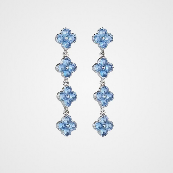 Long drop earrings with blue lucky clover