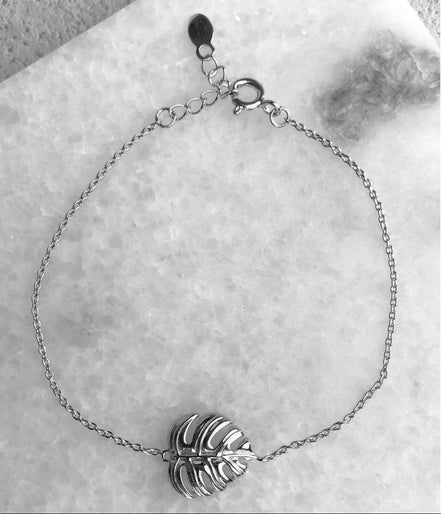 925 Silber Armband mit filigranem Monstera Blatt