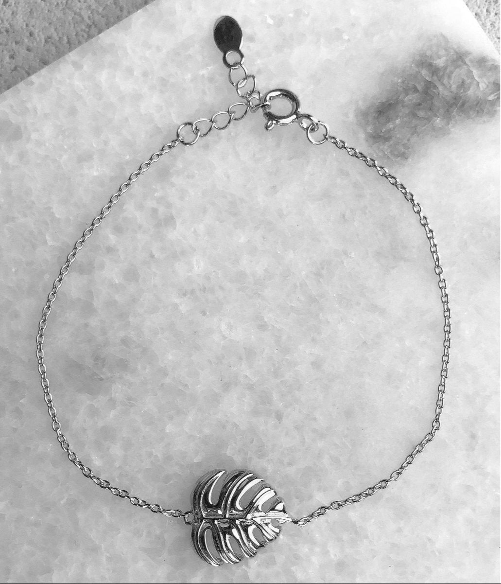 925 Silber Armband mit filigranem Monstera Blatt