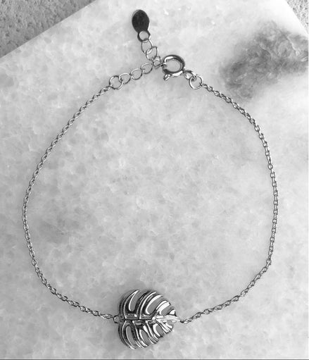 925 Silber Armband mit filigranem Monstera Blatt