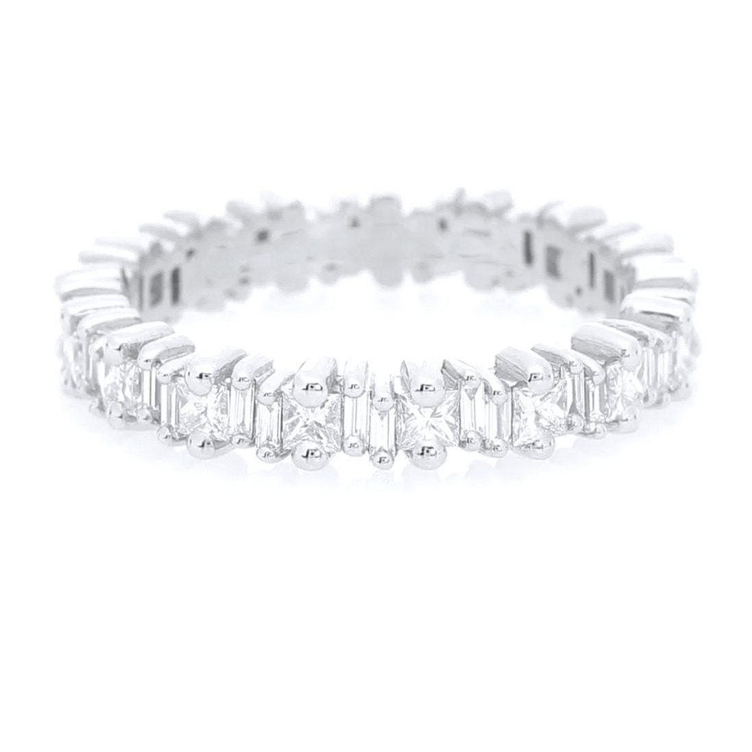 Silberring, mit eckigen aneinander gereihten Zirkoniasteinen, rhodiniert