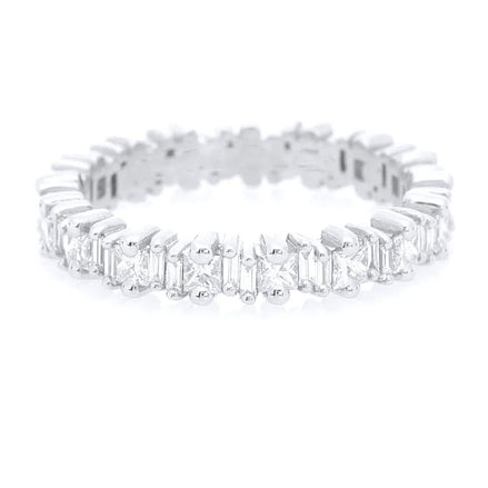 Silberring, mit eckigen aneinander gereihten Zirkoniasteinen, rhodiniert