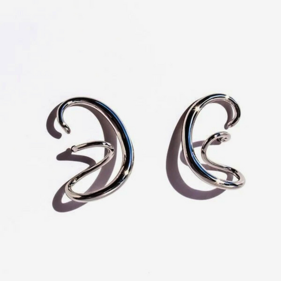 Geometric swirl line silver earrings-one pair