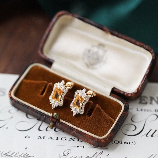 Royal-style citrine stud earrings