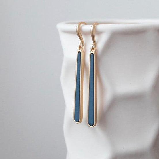 Minimalist geometric blue enamel earrings