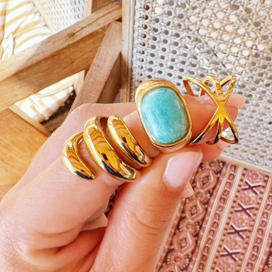 Bague statement « Spiral » en acier inoxydable – or