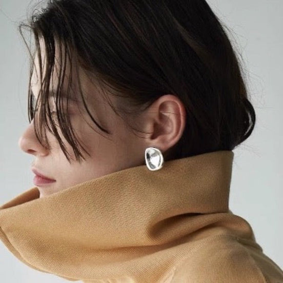 Chunky mirrored stud earrings in button look